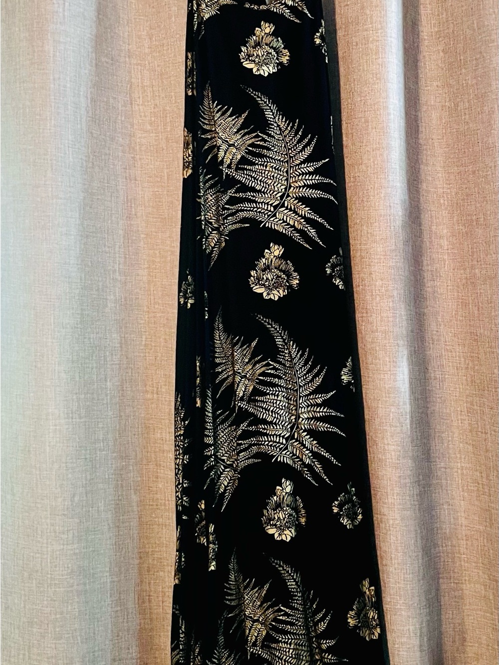 Black Maxi Dress with Gold Fern & Floral Print